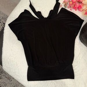 White House Black Market Black Tie-Back Blouse Size XS